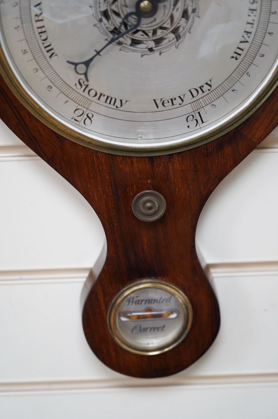 A 20th century mahogany banjo barometer, 99cm. Condition - good, not tested as working